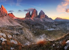 Fototapeta160 x 116  Sunset mountain panorama in Italy Dolomites  Tre Cime, 160 x 116 cm