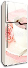 Samolepka na lednici flie 80 x 200, 45499429 - cup of tea with roses and jam on white wooden table