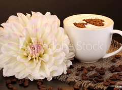 Fototapeta360 x 266  Latte on wooden table on brown background, 360 x 266 cm