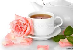 Fototapeta pltno 174 x 120, 45798978 - teapot and cup of tea with rose isolated on white