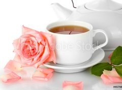 Fototapeta pltno 330 x 244, 45798978 - teapot and cup of tea with rose isolated on white