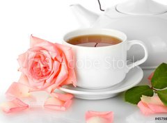 Fototapeta papr 360 x 266, 45798978 - teapot and cup of tea with rose isolated on white