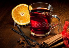 Fototapeta184 x 128  Hot wine for Christmas with delicious orange and spic, 184 x 128 cm