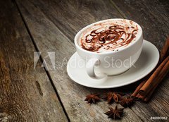 Samolepka flie 200 x 144, 46093962 - coffee cup and beans, cinnamon sticks, nuts and chocolate on woo