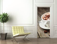 Samolepka na dvee flie 90 x 220, 46093962 - coffee cup and beans, cinnamon sticks, nuts and chocolate on woo
