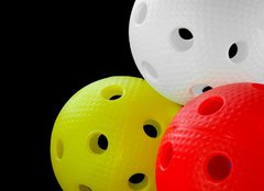 Fototapeta240 x 174  Three floorball balls isolated on a black background, 240 x 174 cm