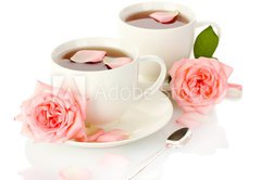 Fototapeta pltno 174 x 120, 46461060 - cups of tea with roses isolated on white