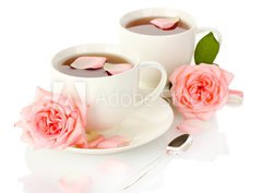 Fototapeta pltno 330 x 244, 46461060 - cups of tea with roses isolated on white