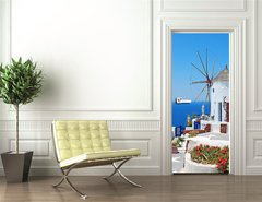 Samolepka na dvee flie 90 x 220  Traditional architecture of Oia village at Santorini island in G, 90 x 220 cm