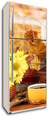 Samolepka na lednici flie 80 x 200, 46892212 - autumnal composition:coffee grinder, flowers  and leaves