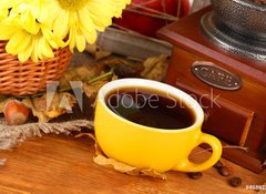 Fototapeta vliesov 100 x 73, 46892216 - autumnal composition:coffee grinder, flowers  and leaves