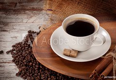 Fototapeta174 x 120  cup of coofe on wooden tray, 174 x 120 cm
