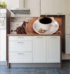 Fototapeta do kuchyn flie 180 x 60  cup of coofe on wooden tray, 180 x 60 cm