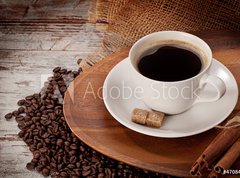 Samolepka flie 270 x 200  cup of coofe on wooden tray, 270 x 200 cm
