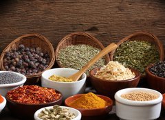 Fototapeta pltno 240 x 174, 47170093 - Different bowls of spices - Rzn misky koen