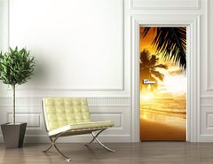Samolepka na dvee flie 90 x 220  sunset on the beach of caribbean sea, 90 x 220 cm