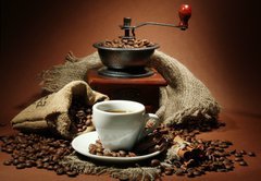 Samolepka flie 145 x 100, 47552401 - cup of coffee, grinder, turk and coffee beans - lek kvy, mlnky, tuk a kvov zrna