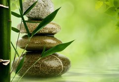 Fototapeta pltno 174 x 120, 47591080 - Natural zen backgrounds with bamboo leaves and pebble for your d