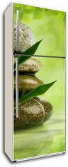Samolepka na lednici fólie 80 x 200, 47591080 - Natural zen backgrounds with bamboo leaves and pebble for your d - Přírodní zen pozadí s bambusovými listy a oblázky pro vaše d