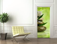 Samolepka na dvee flie 90 x 220, 47591080 - Natural zen backgrounds with bamboo leaves and pebble for your d