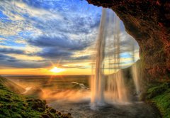 Fototapeta145 x 100  Seljalandfoss waterfall at sunset in HDR, Iceland, 145 x 100 cm