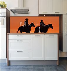 Fototapeta do kuchyn flie 180 x 60, 47782535 - Cowboys on Horseback Silhouette at sunset - Cowboys na koni silueta pi zpadu slunce