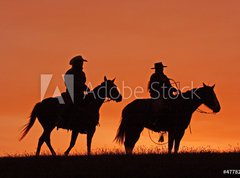 Samolepka flie 270 x 200, 47782535 - Cowboys on Horseback Silhouette at sunset - Cowboys na koni silueta pi zpadu slunce