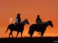 Fototapeta270 x 200  Cowboys on Horseback Silhouette at sunset, 270 x 200 cm