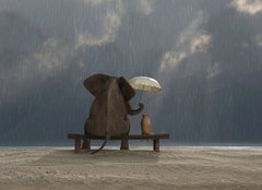 Fototapeta240 x 174  elephant and dog sit under the rain, 240 x 174 cm