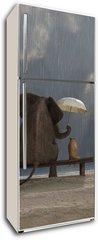 Samolepka na lednici fólie 80 x 200, 48939769 - elephant and dog sit under the rain - slon a pes sedí pod déšť