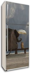 Samolepka na lednici flie 80 x 200, 48939769 - elephant and dog sit under the rain - slon a pes sed pod d隝