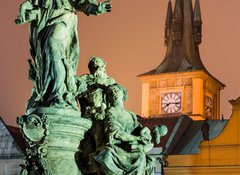 Fototapeta vliesov 100 x 73, 49152475 - Saint Ivo statue and Smetana clock-tower, Prague.