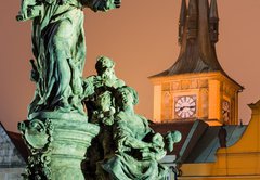 Fototapeta174 x 120  Saint Ivo statue and Smetana clock tower, Prague., 174 x 120 cm