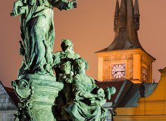 Fototapeta254 x 184  Saint Ivo statue and Smetana clock tower, Prague., 254 x 184 cm
