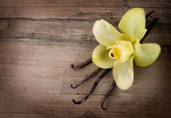 Fototapeta vliesov 145 x 100, 49329668 - Vanilla Pods and Flower over Wooden Background