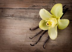 Fototapeta pltno 240 x 174, 49329668 - Vanilla Pods and Flower over Wooden Background - Vanilky a kvtiny nad devnm pozadm