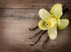 Fototapeta vliesov 270 x 200, 49329668 - Vanilla Pods and Flower over Wooden Background