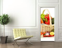 Samolepka na dvee flie 90 x 220, 49405968 - raw vegetables in wicker basket isolated on white - surov zelenina v proutnm koi izolovanch na blm