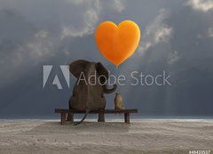 Fototapeta vliesov 200 x 144, 49410537 - elephant and dog holding a heart shaped balloon - slon a pes dr baln ve tvaru srdce