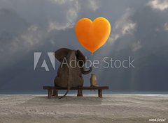 Fototapeta360 x 266  elephant and dog holding a heart shaped balloon, 360 x 266 cm