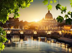 Samolepka flie 100 x 73, 49782926 - view on Tiber and St Peter Basilica in Vatican - pohled na Tiber a baziliku svatho Petra ve Vatiknu