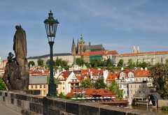 Samolepka flie 145 x 100  Prague, Charles bridge, Vltava river, St. Vitus cathedral, 145 x 100 cm