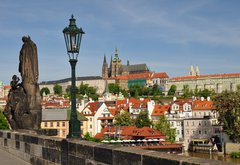 Fototapeta145 x 100  Prague, Charles bridge, Vltava river, St. Vitus cathedral, 145 x 100 cm