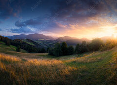 Samolepka flie 100 x 73, 503264919 - Sunset in Zazriva - the village is located near the town of ilina in Slovakia. The view from this place is amazing, you can see Vek Rozsutec in the background, this peak is located in Mala Fatra.