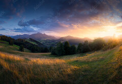 Fototapeta pltno 174 x 120, 503264919 - Sunset in Zazriva - the village is located near the town of ilina in Slovakia. The view from this place is amazing, you can see Vek Rozsutec in the background, this peak is located in Mala Fatra.