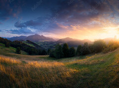 Fototapeta pltno 330 x 244, 503264919 - Sunset in Zazriva - the village is located near the town of ilina in Slovakia. The view from this place is amazing, you can see Vek Rozsutec in the background, this peak is located in Mala Fatra.