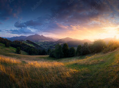 Fototapeta papr 360 x 266, 503264919 - Sunset in Zazriva - the village is located near the town of ilina in Slovakia. The view from this place is amazing, you can see Vek Rozsutec in the background, this peak is located in Mala Fatra.