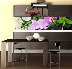 Fototapeta do kuchyn flie 260 x 60, 50426664 - Wellness Concept: orchids, bamboo, stone, water