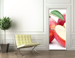 Samolepka na dvee flie 90 x 220  Red apple with leaf and slice., 90 x 220 cm