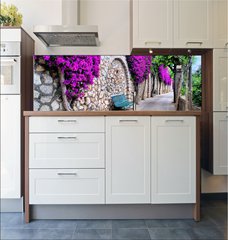 Fototapeta do kuchyn flie 180 x 60  Vibrant flower draped pathway in Capri, Italy, 180 x 60 cm